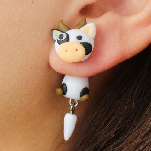 New Fashion Creative Polymer Clay Earrings Cute Cow Stud Earring for Women Jewelry Gifts
