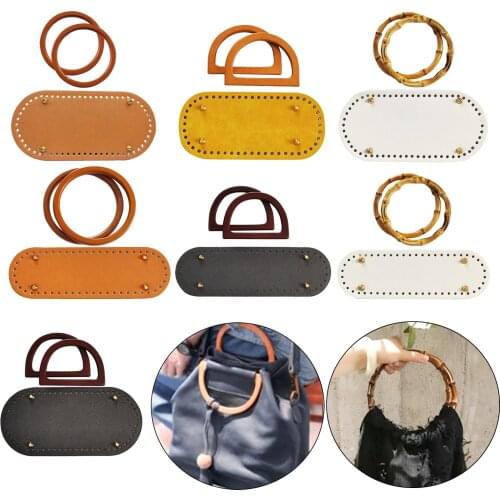 Crochet Bag Bottom Leather Base Tote Handle Set DIY Knitting bAG Style 1