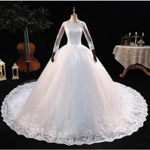 Gryffon Long Sleeve Wedding Dress With Train Luxury Lace Bridal Dress Classic Ball Gown Princess Vestido De Noiva Plus Size