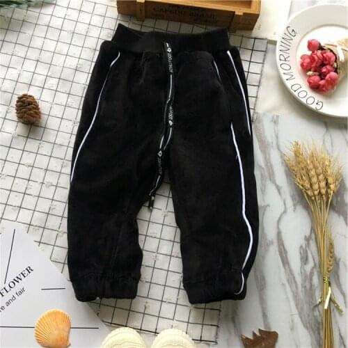 Tonytaobaby Winter New Style Boys and Girls Versatile Solid Color Plush Trousers Childrens Pants