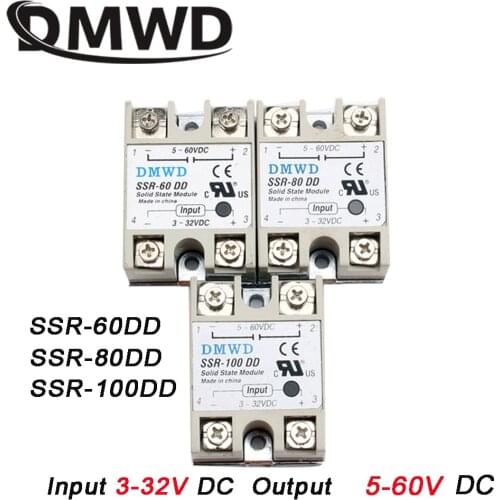 Solid State Relay SSR-60DD SSR-80DD SSR-100DD 60A 80A 100A DC Control DC Relais 3-32VDC TO 5-60VDC SSR 60AA 80AA 100AA