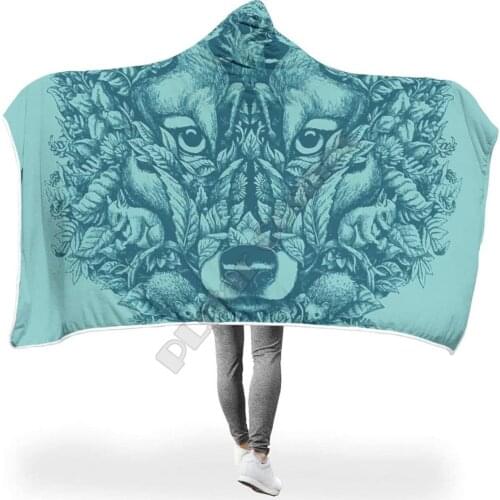 PLstar Cosmos Animal Lion Tiger Leopard Wolf Hooded Blanket 3D Printed Wearable Blanket Adults men women kids Boy Girl Blanket