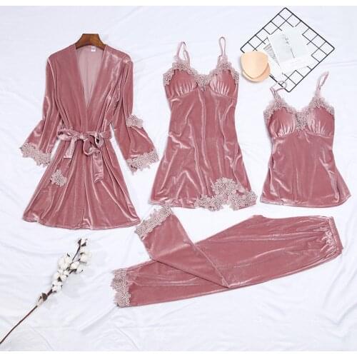 Spring Autumn New Sexy Lingerie Set Velvet Sleepwear Womens Pajama Set Sexy Nightwear Long-Sleeved Trousers Ladies Pajamas Suit
