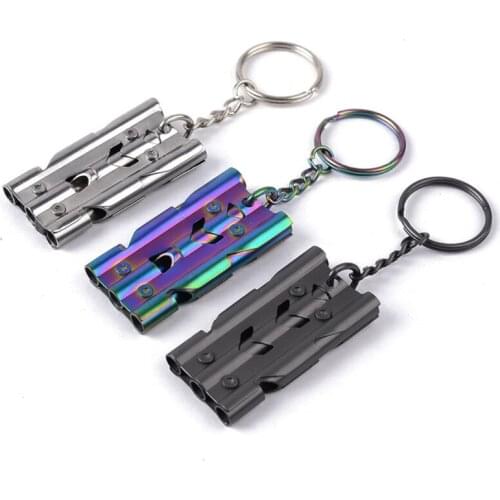High Quality Triple Pipe Whistle High Decibel Stainless Steel Outdoor Emergency Survival Whistle Keychain Cheerleading Whistle