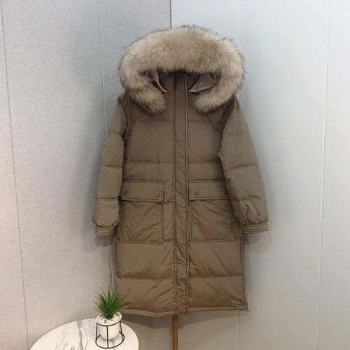 White Duck Down Jacket Female Winter 2021 Natural Raccoon Fur Collar Parkas Women Hooded Warm Black Coat Jaqueta Feminina Gxy119