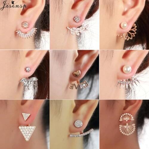 Jisensp Trendy CZ Geometric Pearl Earrings Ear Jackets for Women Elegant Front Back Two Sides Earrings Fashion Jewelry Brincos