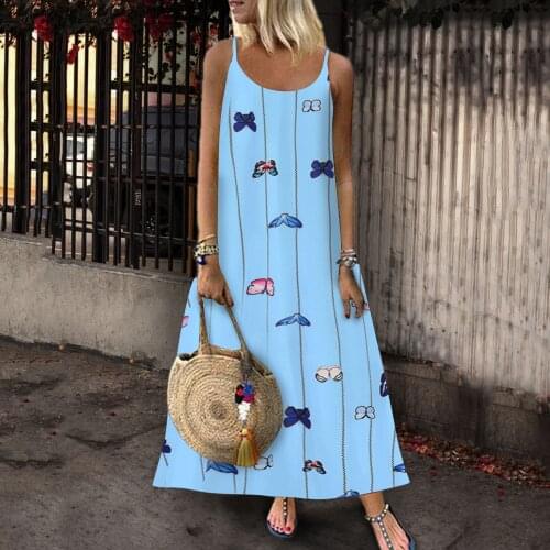 Sleeveless Long Dress 2021 Casual Beach Women Summer Striped Butterfly PrintDaily Sleeveless Vintage Bohemian O Neck Maxi Dress