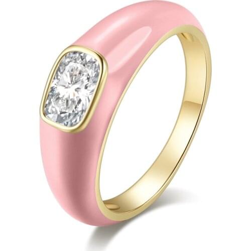 Geometric White Zircon Square Ring Elegant Pink Blue Green Fashion Glue Ring Vintage Gold Color Wedding Rings For Women Jewelry