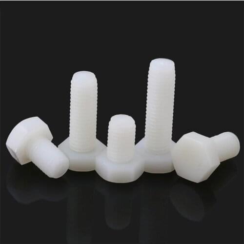 10-50pcs Nylon Hexagon bolt PA66 Nylon hex bolt plastic screw White color Nylon DIN933 M3 M4 M5 M6 M8 M10 M12