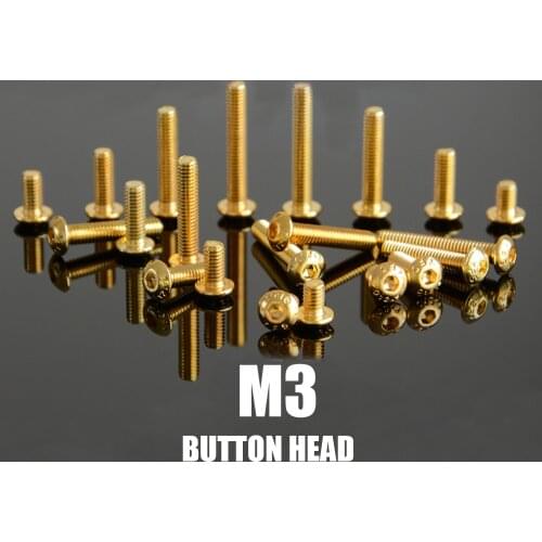 10pcs M3 Golden/Black Electroplate 12.9 Grade Alloy Steel Allen Hex Socket Button Round Head Screw Bolt ISO7380