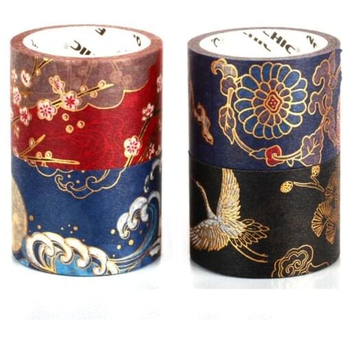 3cmX5m Auspicious Blessing Note Gold Foil DIY Craft Glitter Crane Pattern Paper Sticker Chinese Style Washi Tape Stationery