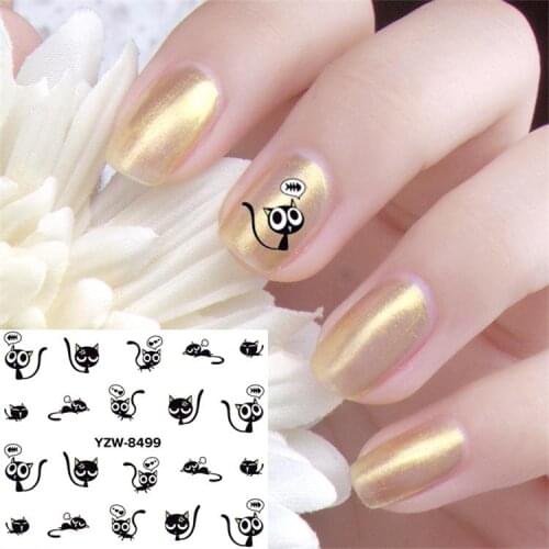3D Nail Stickers Black Sliver Cat Butterfly Patterns Nail Art Decorations Decals Cartoon Nail Wrap Adhesive Sliders