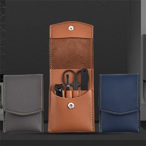 4Pcs/Set Nail Clippers Suit Nail File/Clippers/Scissors PU Fold Bag Manicure Tool Beauty Accessories Portable Travel Nail Kits