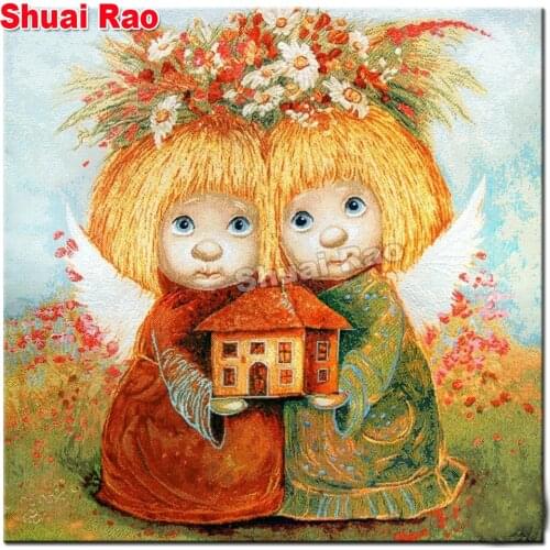 5d Twin sisters diamond embroidery wall stickers diamond painting cute Russian angels 3d DIY mosaic full square round diamonds