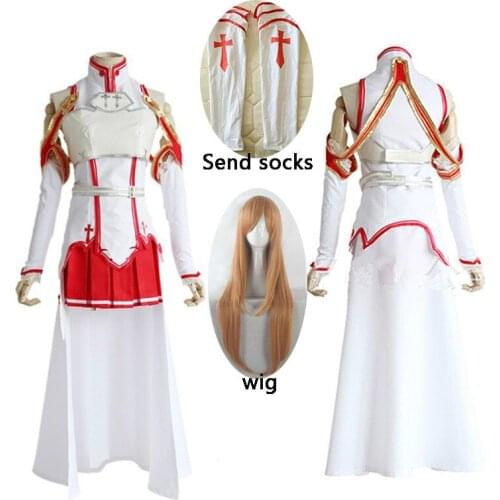 Anime Sword Art Online Yuuki Asuna Dress Cosplay Costume for Women Uniform Halloween Party Cosplay Costume Armor Full Set wig