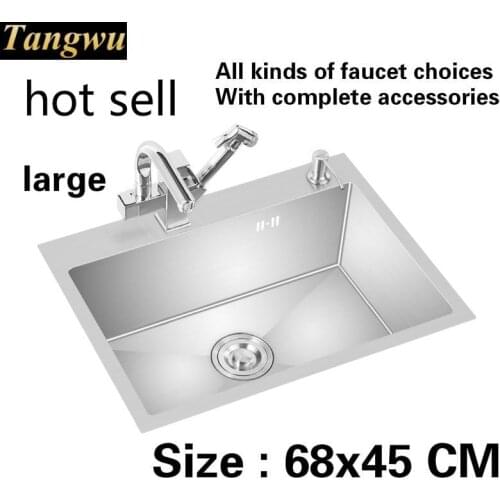 Free shipping kitchen sink big multifunction durable 304 stainless steel hand made single slot hot sell 680x450 MM