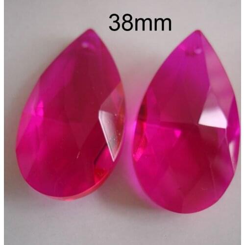 Free Ring 20pcs Fuchsia 38mm Crystal Glass Chandelier Part Hanging Crystal Lighting Pendants For Modern Crystal Curtain Supplies