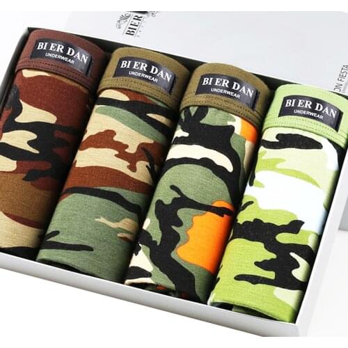 High Quality!4pcs Brand Men Underwear Boxers Camouflage Sexy Modal Cotton Underwear Men Boxershorts Men Cueca Boxer Homme