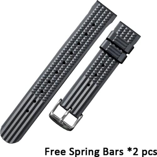 Homage Watch Rubber Waffle Strap Stainless Steel Buckle 20mm 22mm Black Blue Green for Diver Watch