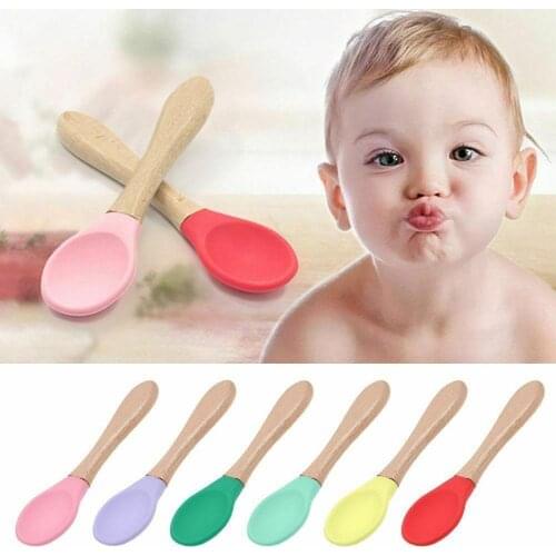 Baby Soft Silicone Spoon Candy Color Safety Baby Learning Meal Training Feeding Wood Children Non-Slip Bowl Food Girl Kids U7Y2