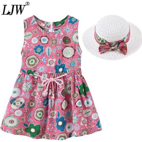2PCS Toddler Baby Girls Dress+Hat clothes Summer Sleeveless Floral Princess Birthday Dresses For Girl Baby Clothing Thin Dress