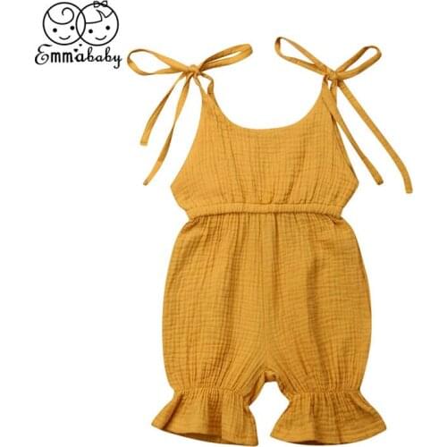 2019 Newborn Baby Girls Romper Summer Kids Clothes Infant Cotton Jumpsuit Toddler Girls Romper Strappy Solid Outfit 0-4T