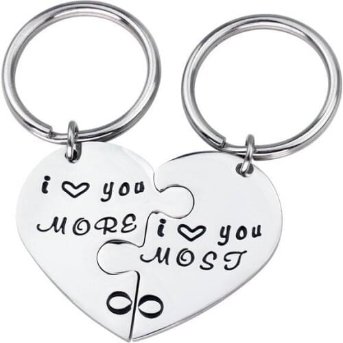 Stainless Steel Puzzle Piece Heart Charm I Love You More I Love You Most Birthday Valentines Day Couple Jewelry Gift for Her