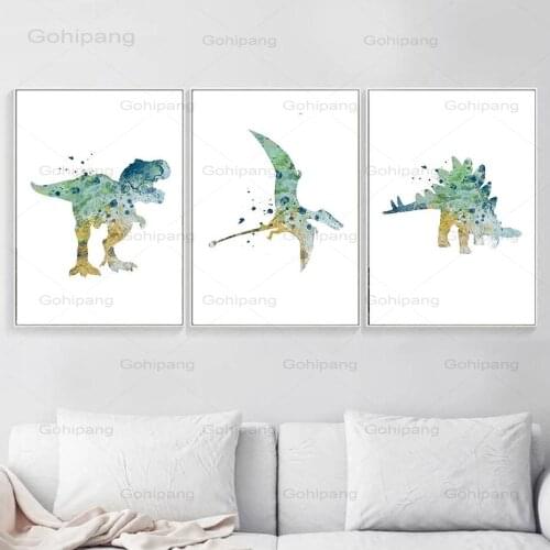 Canvas Painting Dinosaur Cartoon Combination Poster Print Canvas Mural Nordic Minimalist Style Art Pattern Modular Baby Bedroom