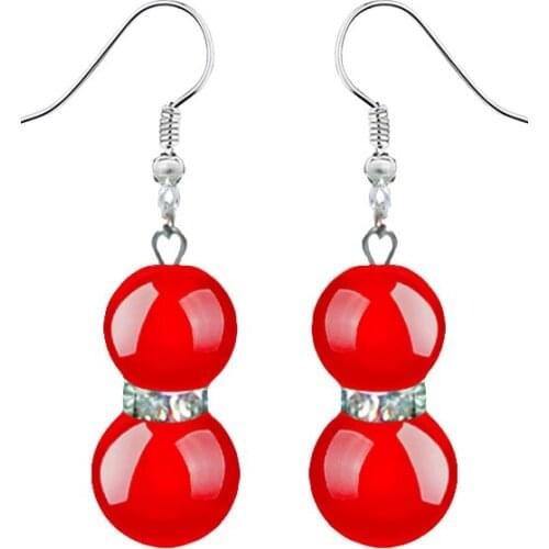 Chinese agate gourd eardrop pure silver and jade long anti-allergic female temperament retro Earrings