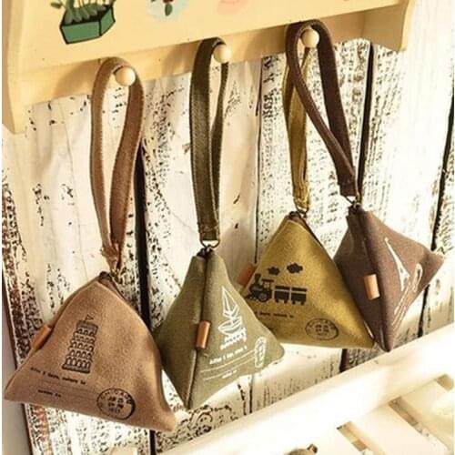 Creative Retro Army Green Coin Purse Bag Triangle Canvas Headphone Package Included Package Pouch