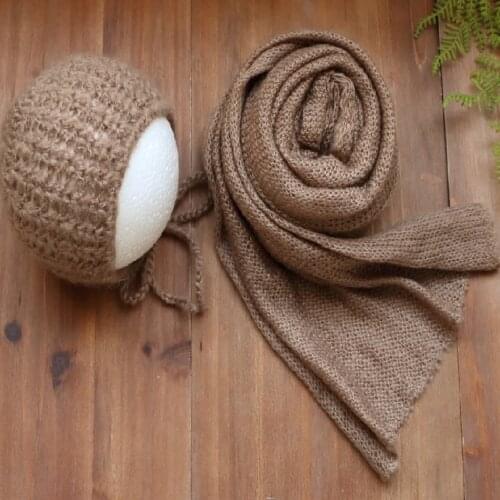Crochet Stretch Mohair Wrap Bonnet set Baby Photography props hat Photography props