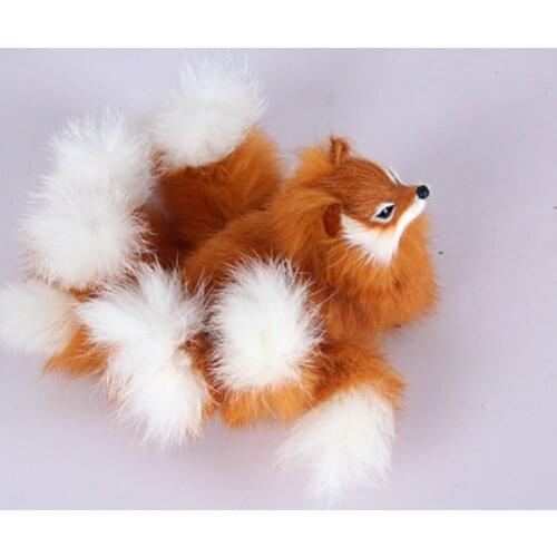 Cute simulation nine-tails fox toy resin&fur yellow fox doll gift about 18x7.5cm 1069
