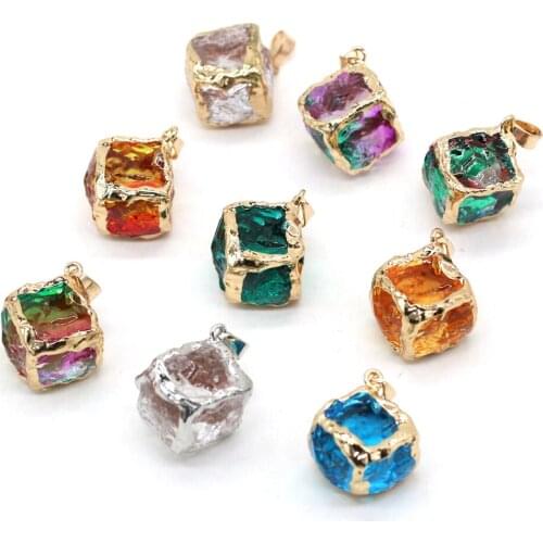 25mm Square Natural Stone Pendants Gold-plated Reiki Heal Energy Crystal for Jewelry Making DIY Women Earring Necklace Gifts