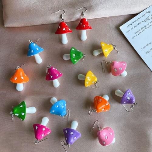 Cute Creative Cartoon Mushroom Earrings for Women 2021 Fashion Candy Color Dangles Ear Hook Earrings Girls Fine Drop Earrings