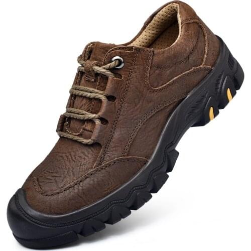 Genuine Leather Mens Shoes 2019 Autumn Winter Casual Waterproof Work Shoes Outdoor Rubber Shoes Lace-up Oxfords chaussure homme