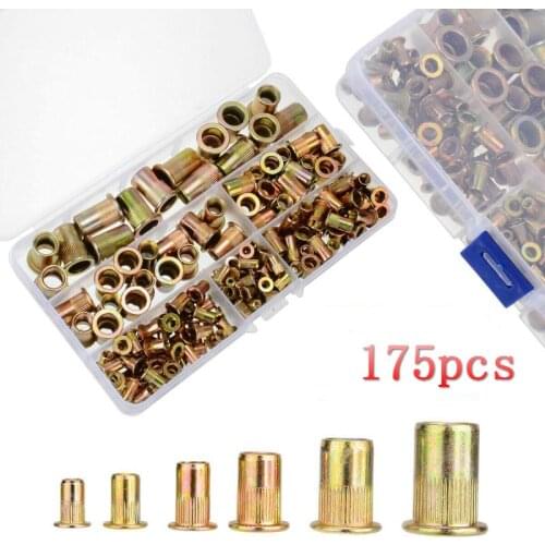 175pcs Set Rivet Nut Kit Mixed Zinc Steel Rivnut Insert Nutsert Threaded M3-M10
