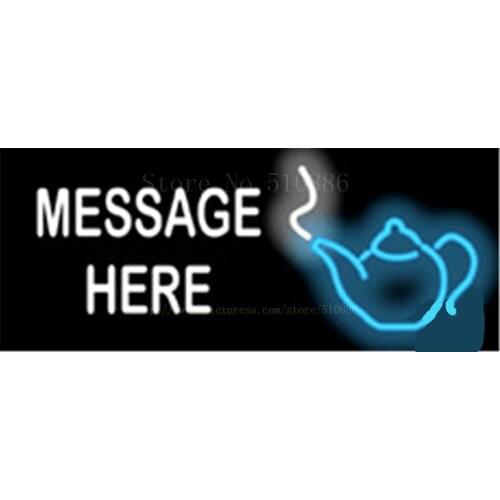 Custom Message Tea Pot Neon sign Real Glass Tube Bulbs Light Bar Beer Club Decoration Signboard coffee Cappuccino drink 17"x14"