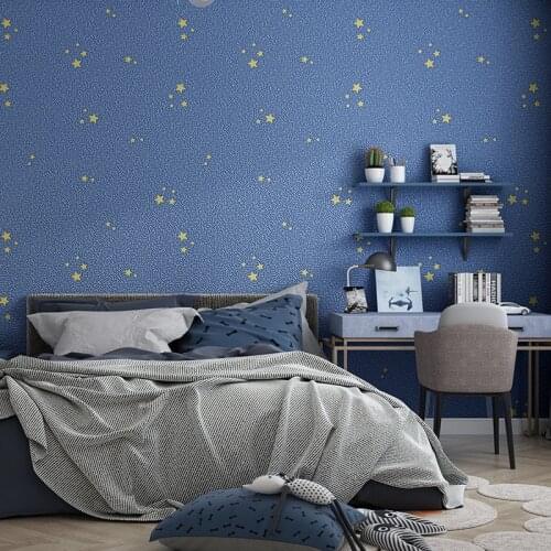 Mediterranean Blue Star Childrens Room Wallpaper Boy Nordic Childrens Girl Bedroom Osron 3D Star Wallpaper