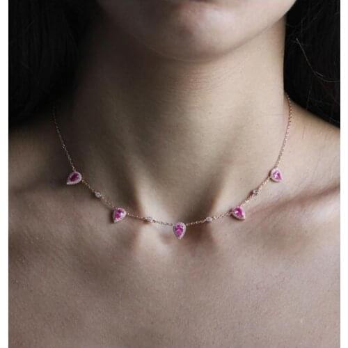 Pink tear drop charm choker rose gold color fashion women short chain necklace trendy women jewelry