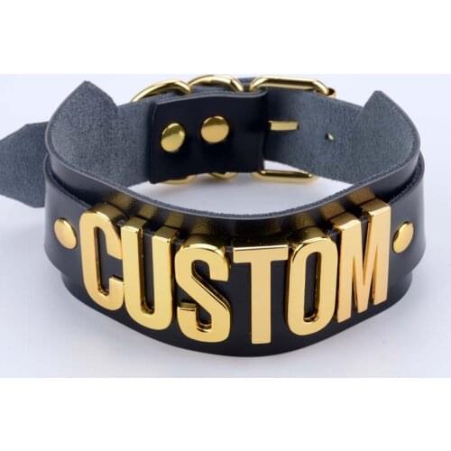 Personalised Letter Choker 100% Handmade Custom Name Collar Oversized Tall Band Leather Choker Word Choker Punk Cosplay Necklace