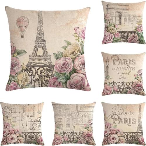 Romantic Paris Series Pillow Cover Cushion Linen Cotton Pillow Cover Decoration For Home Office