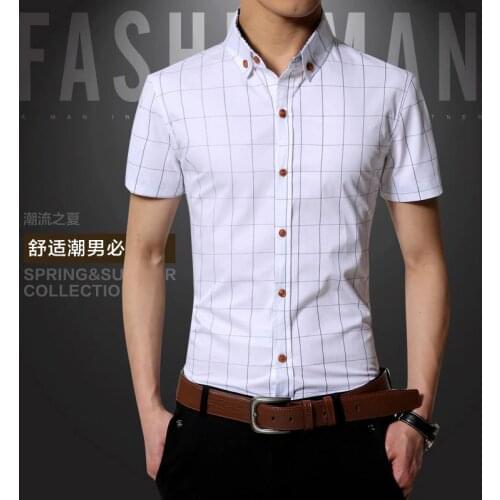 New Fashion Brand Men Clothes Slim Fit Men Short Sleeve Shirt Men Plaid Cotton Casual Men Shirt Social Business Casual