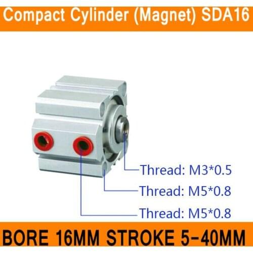 SDA16 Magnet Cylinder SDA Series Bore 16mm Stroke 5-40mm Compact Air Cylinders Dual Action Air Pneumatic Cylinder