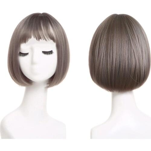 Pink Bob Wigs with Bangs Wig For Women Short Grey Black Blonde Red Synthetic Fiber Pixie Cut Cosplay Hair Wigs