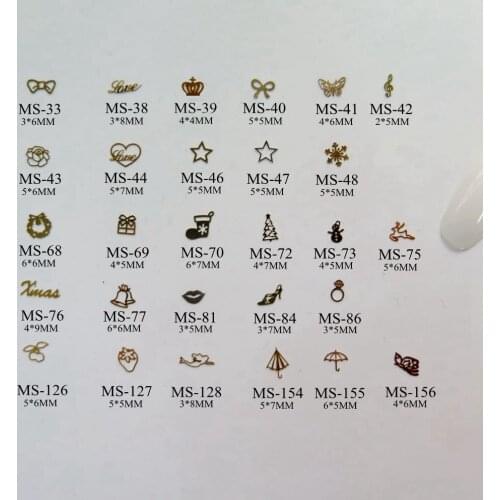Mix Pack 100pcs/bag Gold Star Christmas Snowflake Bow ButterflyL Lip non-adhesive Hard Metal Sticker Nail Art Decoration