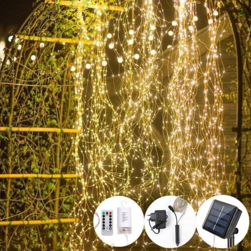 Fairy Lights Solar Powered Warm White LED Copper Wire Lamp Like Waterfall For Garden Wedding Christmas Tree Decoration EU Plug