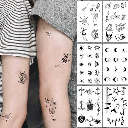 Waterproof Temporary Tattoo Sticker Moon Sun Geometric Linear Flower Leaf Small Tatoo Finger Woman Man Child Fake Flash Tatto
