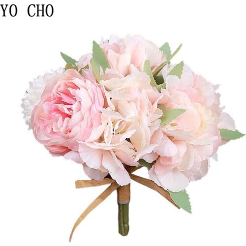 YO CHO 8 Heads Silk Peony Wedding Decorative Flowers Artificial Peony Flower Bridal Bouquet Exquisite Wedding Flowers
