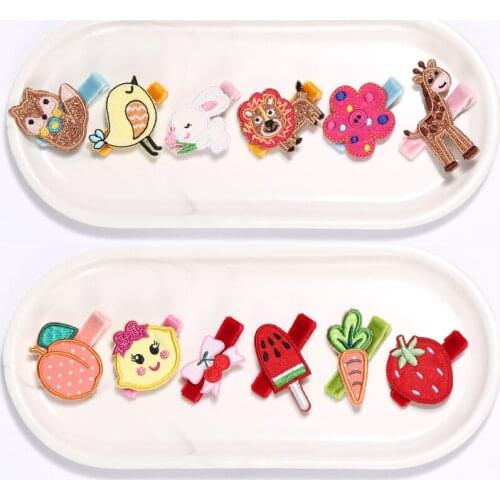 5pcs/lot Embroidery Cartoon Animal Hair Clips Glitter Lion Butterfly Girls Hairpin Carrot Egg Chick Barrette Cute Squirrel Grips