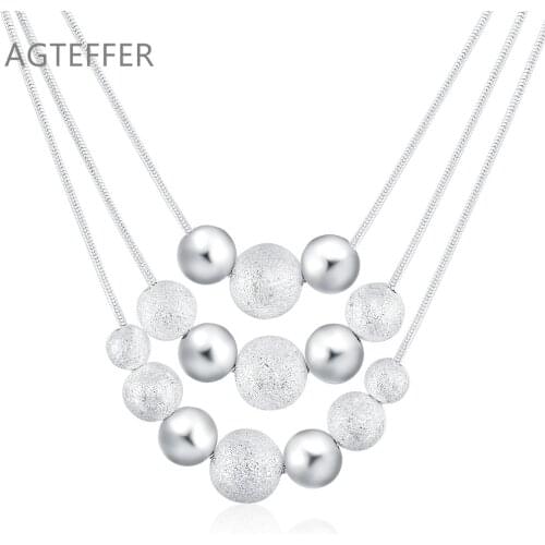 AGTEFFER 925 Sterling Silver 18 Inch Three Snake Chain Matte Smooth Pendant Necklace For Women Fashion Wedding Charm Jewelry